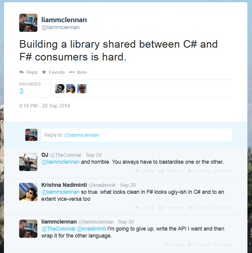 giving up on a shared C#/F# API