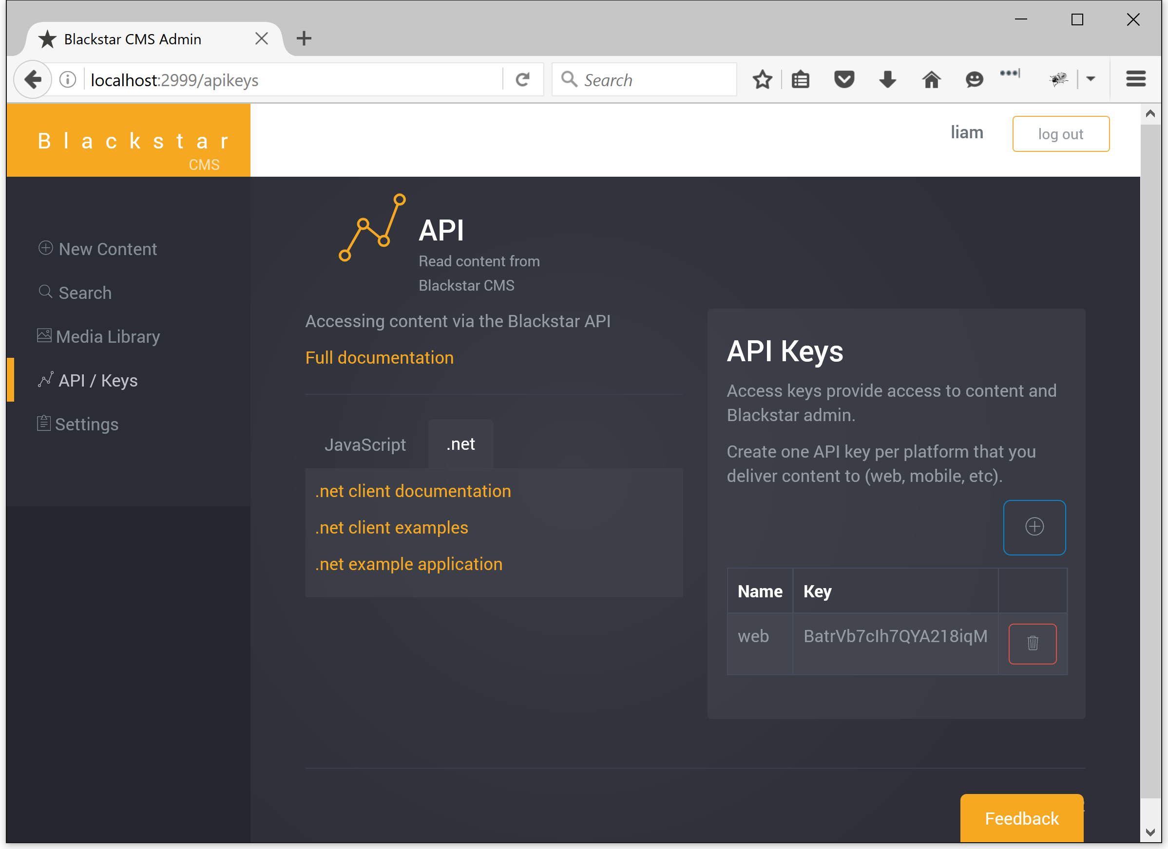 API / Keys Page